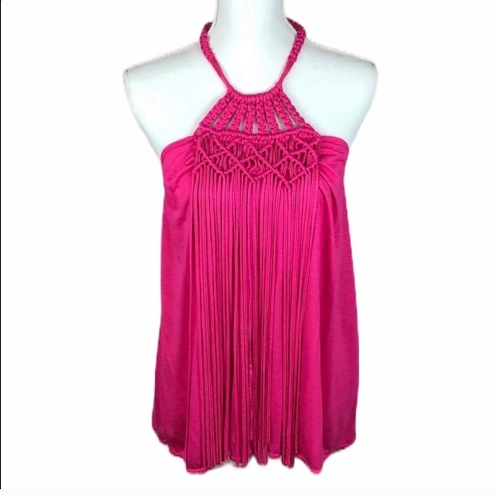 Chelsea and violet fringe fuchsia pink halter top